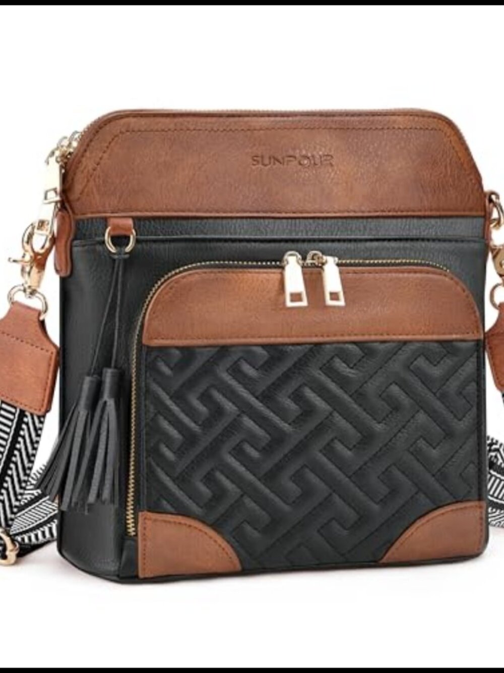 Vegan Leather Crossbody Bag with Built-in Wallet RFID Quilted